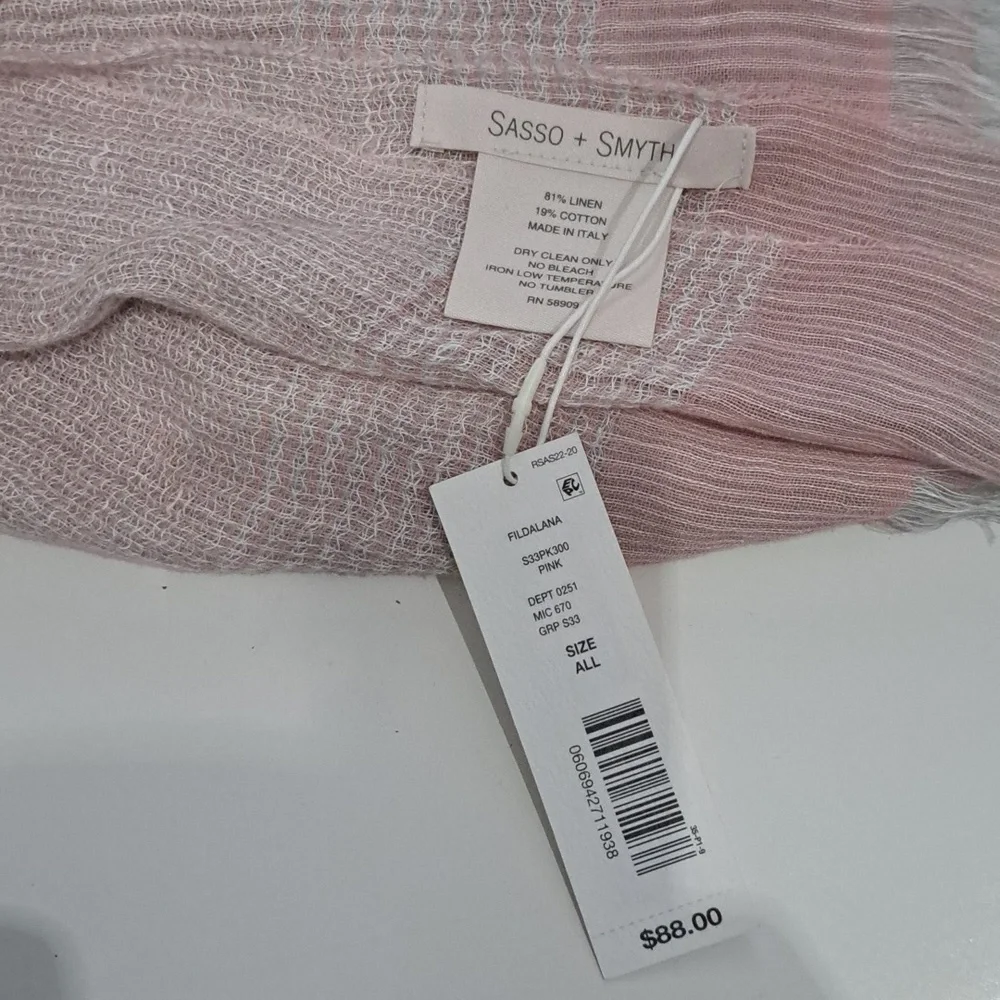 Sasso + Smyth Linen Blend Pink & White Scarf